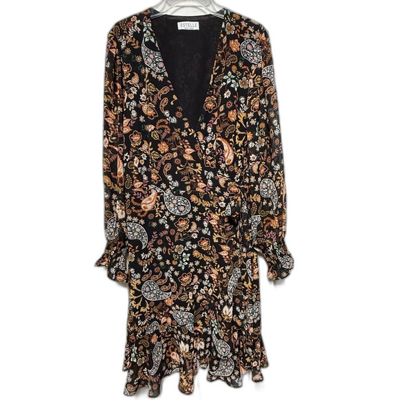 Estelle Clothing Paisley Floral Print Wrap Long Sleeve Midi Dress 2X NWOT - Picture 1 of 15